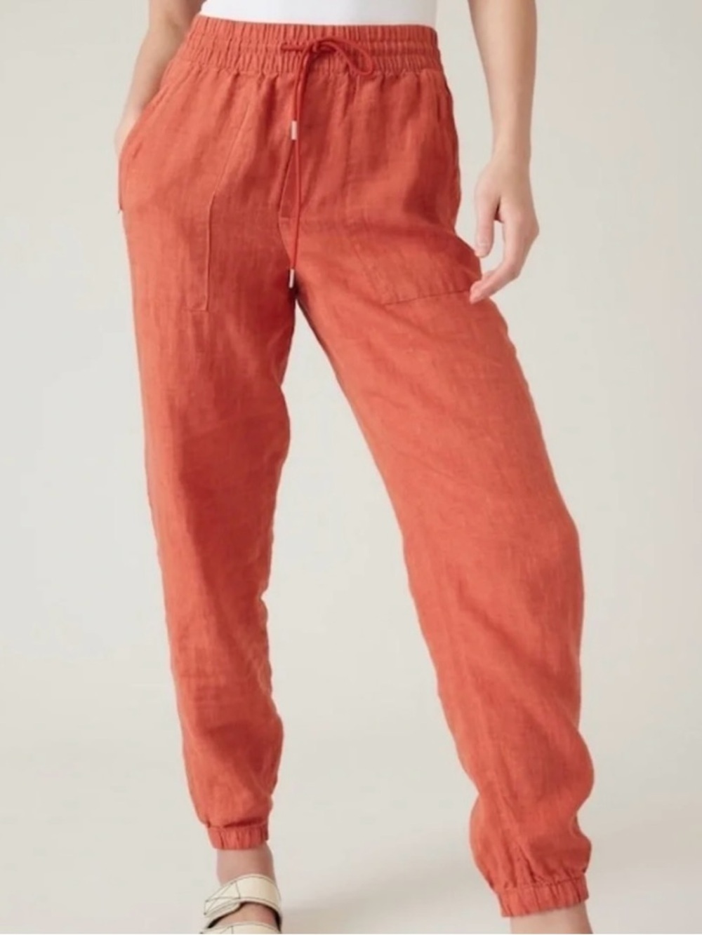 Athleta Women Retreat Linen Jogger Pants Persimmon Orange Size 2